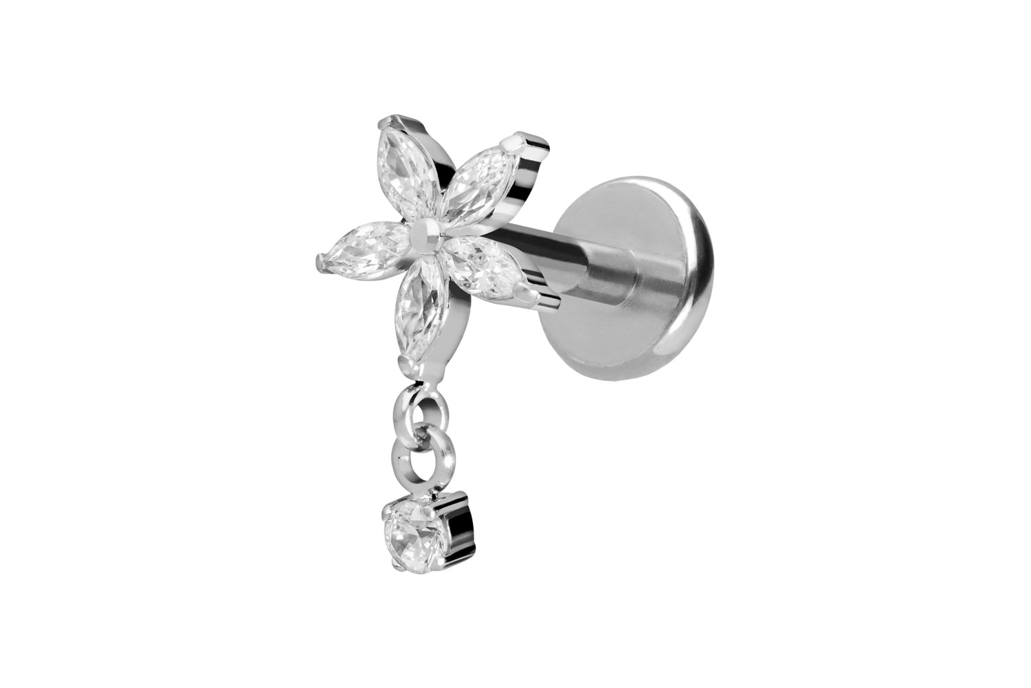 Titan Labret Piercing mit Push Fit KRISTALLBLUME + KRISTALL